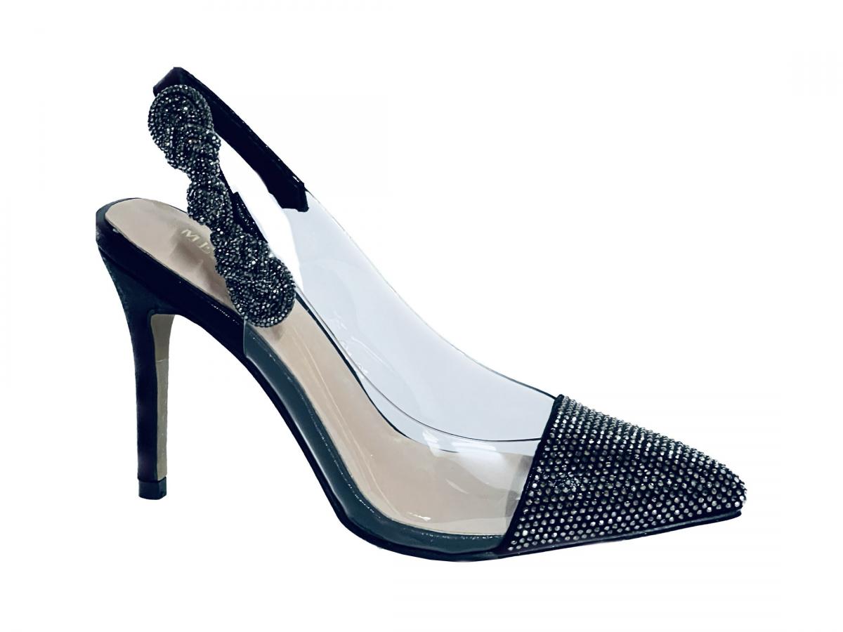 238210W01 BLACK Scarpa donna Menbur decollete chanel trasparente strass nero