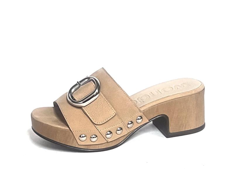 D8852 SAND Scarpa donna Wonders ciabatta tacco plateau pelle plantare gel sabbia