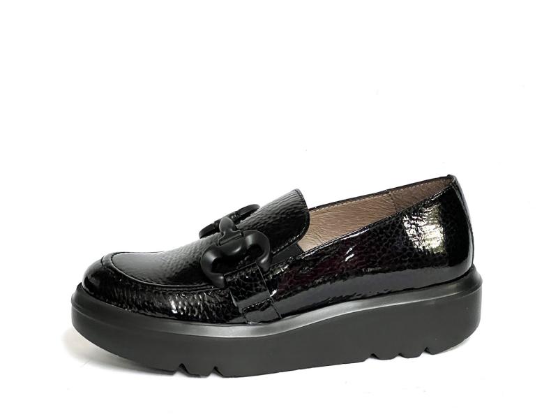 A2821 NEGRO Scarpa donna Wonders mocassino zeppa pelle nero plantare gel
