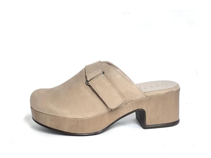 D9531P SAND Scarpa donna Wonders ciabatta sabot tacco plateau pelle sabbia plantare gel