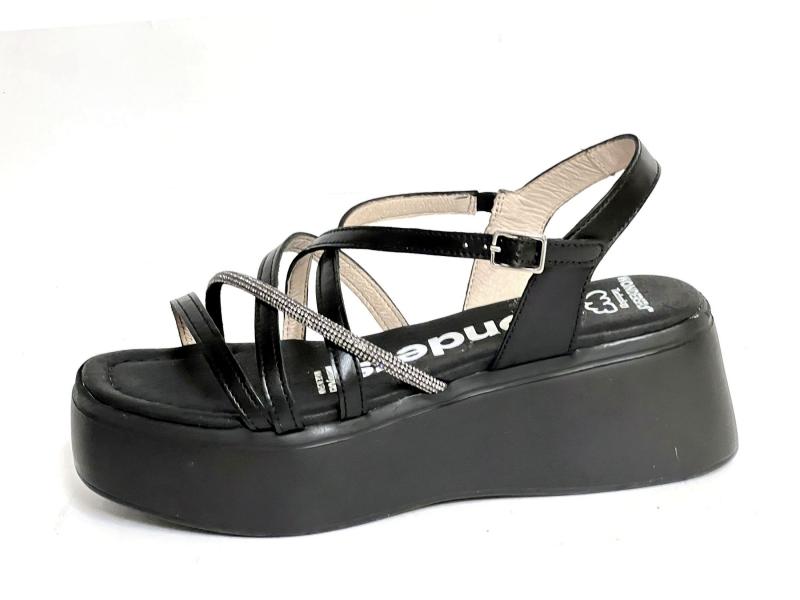 A3704 NEGRO Scarpa donna Wonders sandalo nero  zeppa extralight pelle  plantare gel