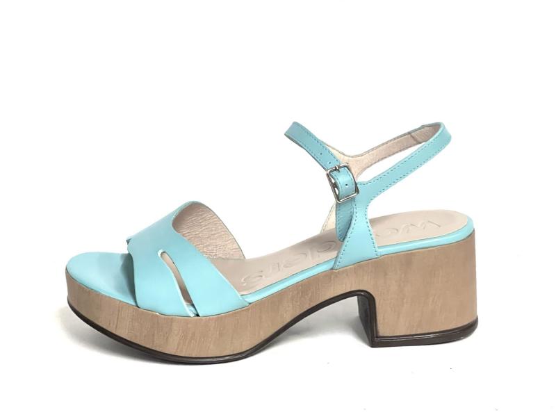 D8853 SEA Scarpa donna Wonders sandalo pelle tacco plateau celeste plantare gel