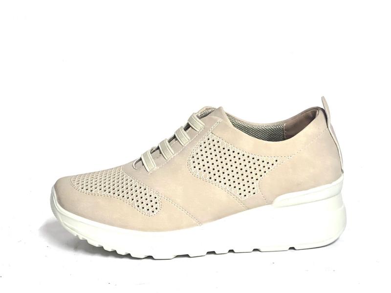 2710 BEIGE Scarpa donna Moda Comfort sneaker slip-on  microborchie lacci elastici