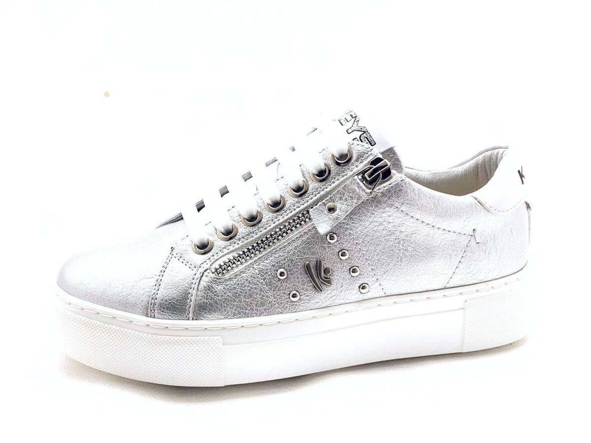 4051 ARGENTO Scarpa donna Keys ginnica sneaker pelle borchie