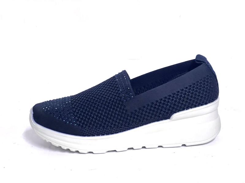 665 NAVY Scarpa donna Moda Comfort sneaker slip-on tessuto elasticizzato blu