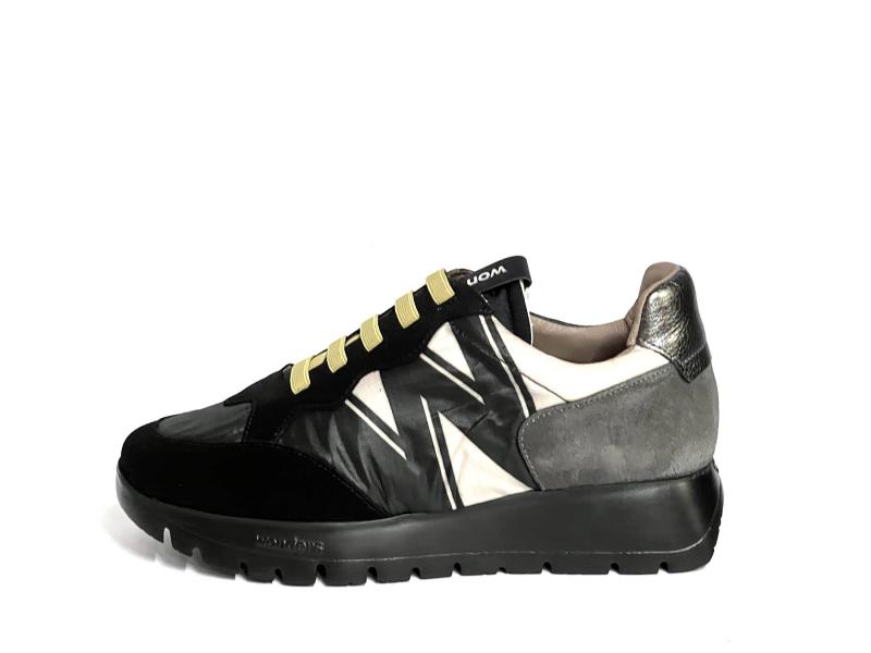 A2452T NEGRO Scarpa donna Wonders sneaker pelle e tessuto plantare gel nero