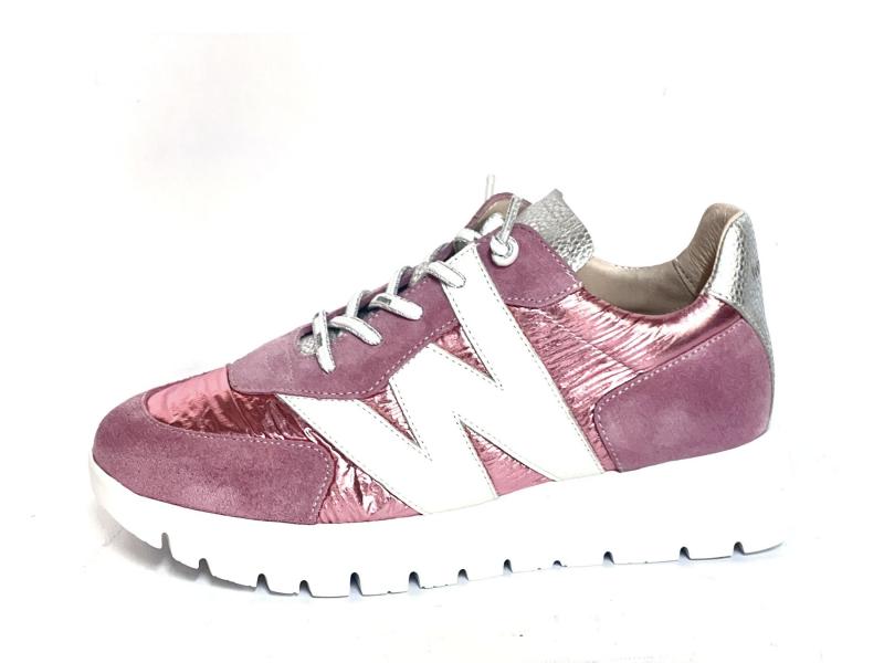 A2464 BLUSH Scarpa donna Wonders sneaker pelle tessuro rosa fondo extralight plantare gel